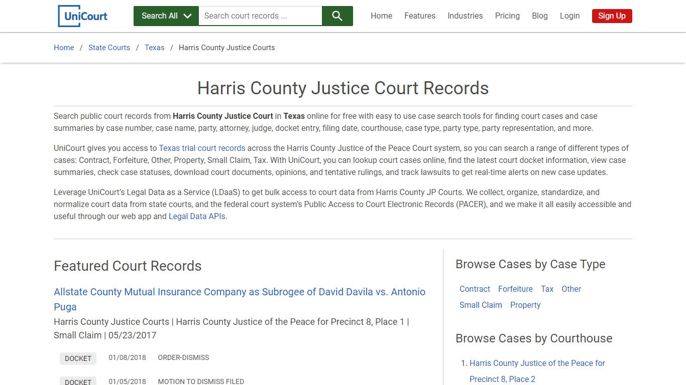 Harris County Justice Court Records | Texas | UniCourt