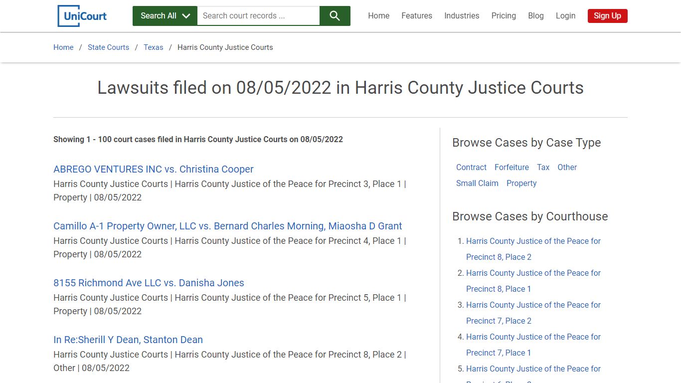 Lawsuits filed on 08/05/2022 in Harris County Justice Courts